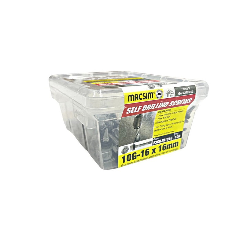 Screws Hex Gal SDS 10x16mm [Pk 100]