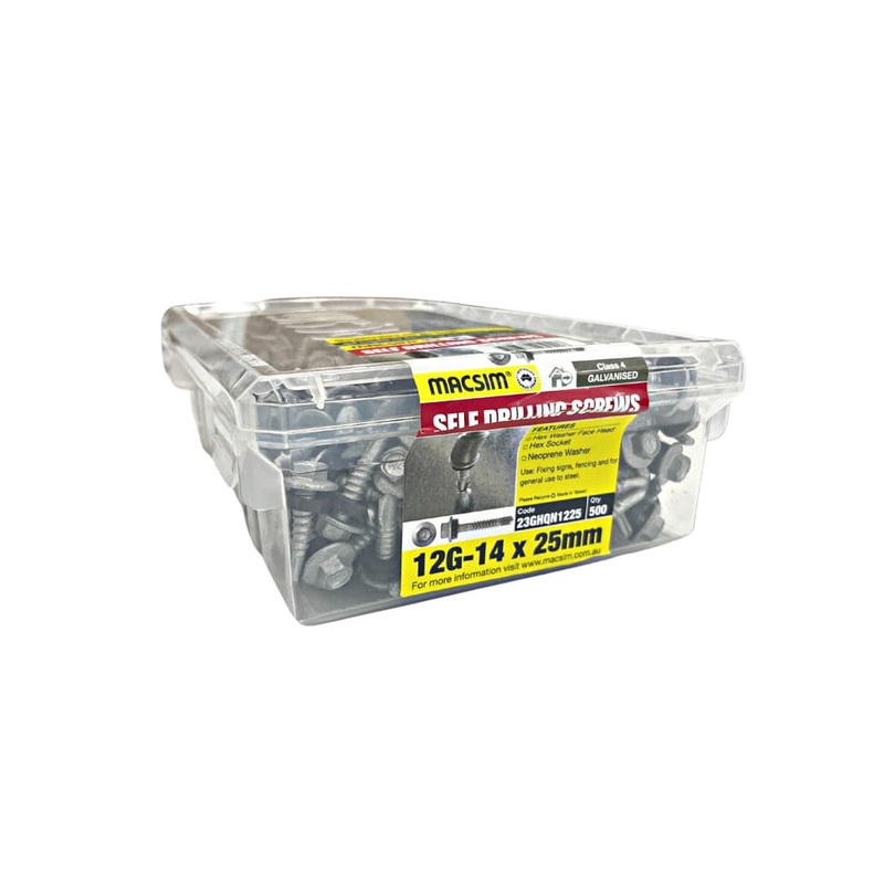 Screws Hex Gal SDS 12x25mm [Pk 500]