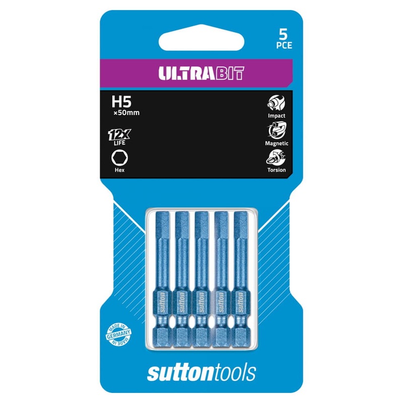 Driver Bit Ultra Hex 5x50mm 5pk Sutton