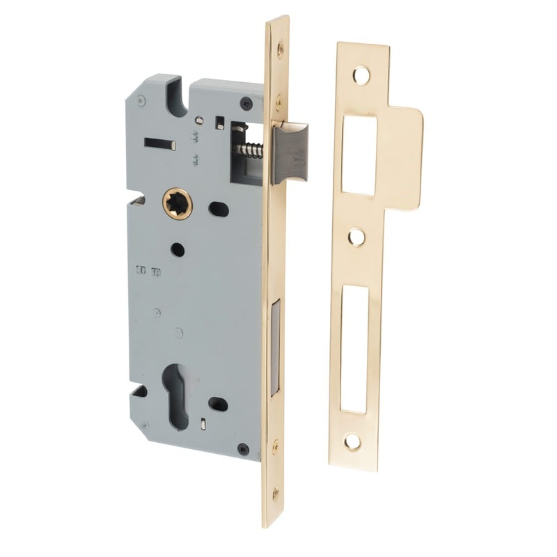 Mortice Lock Euro Polished Brass CTC85mm Backset 45mm