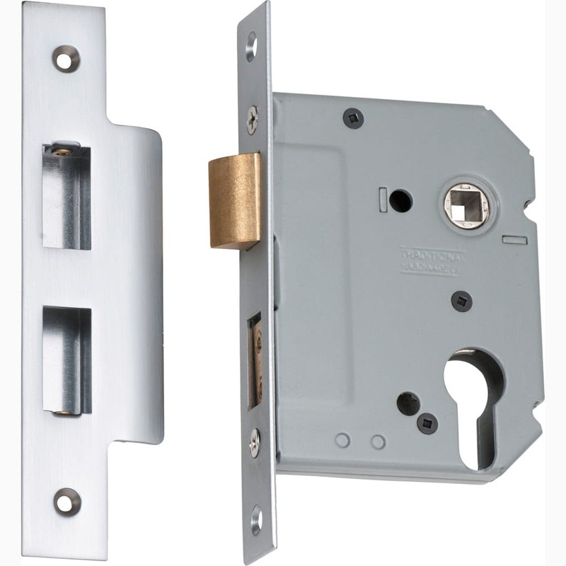 Mortice Lock Euro Satin Chrome CTC47.5mm Backset 57mm