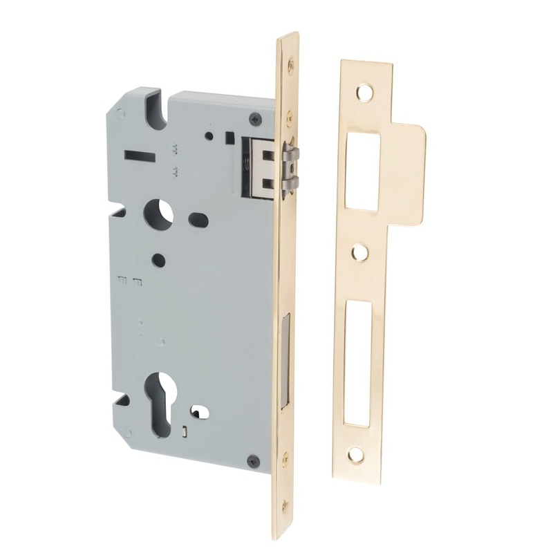Mortice Lock Roller Euro Polished Brass CTC85mm Backset 60mm