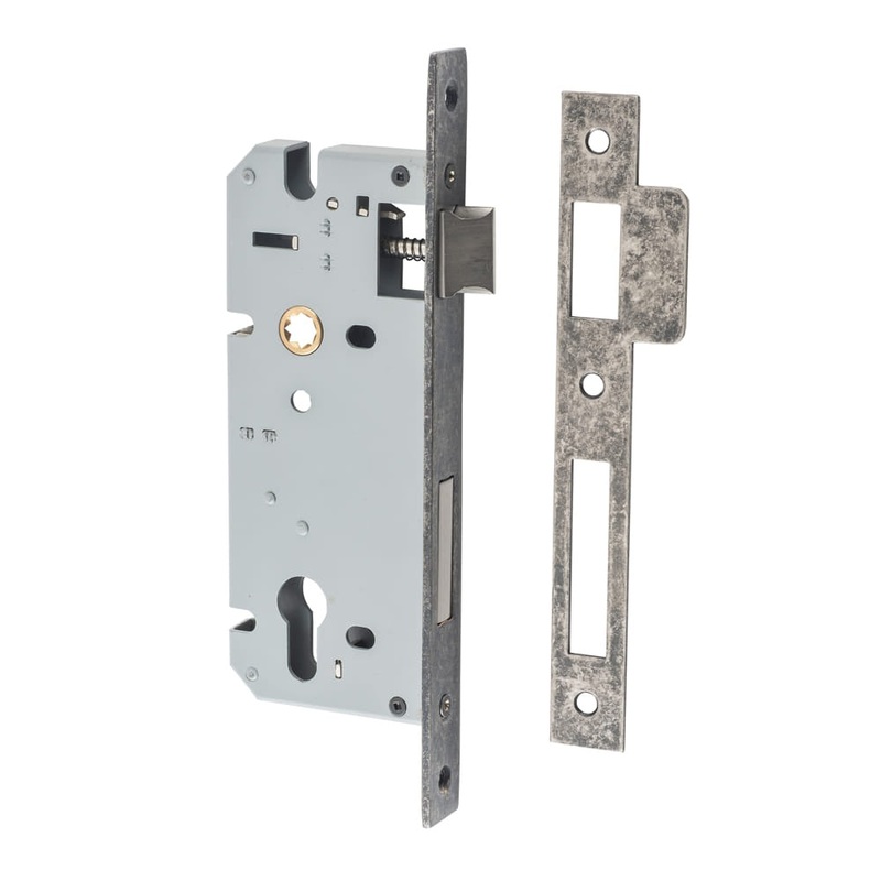 Mortice Lock Euro Distressed Nickel CTC85mm Backset 45mm