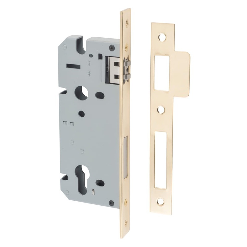Mortice Lock Roller Euro Polished Brass CTC85mm Backset 45mm