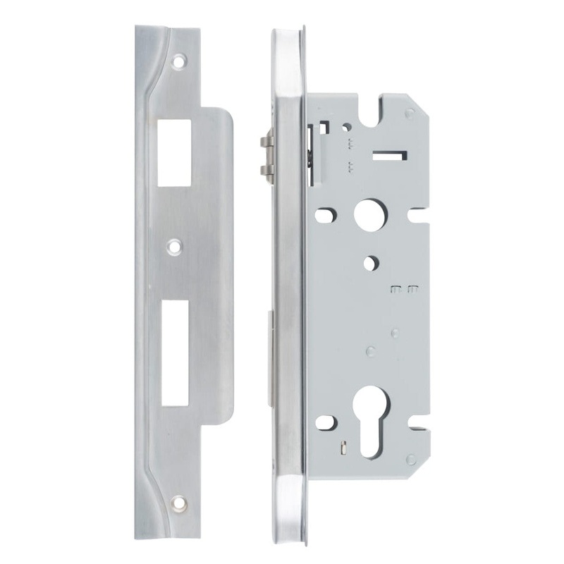 Mortice Lock Roller Euro Rebated Brushed Chrome CTC85mm Backset 45mm