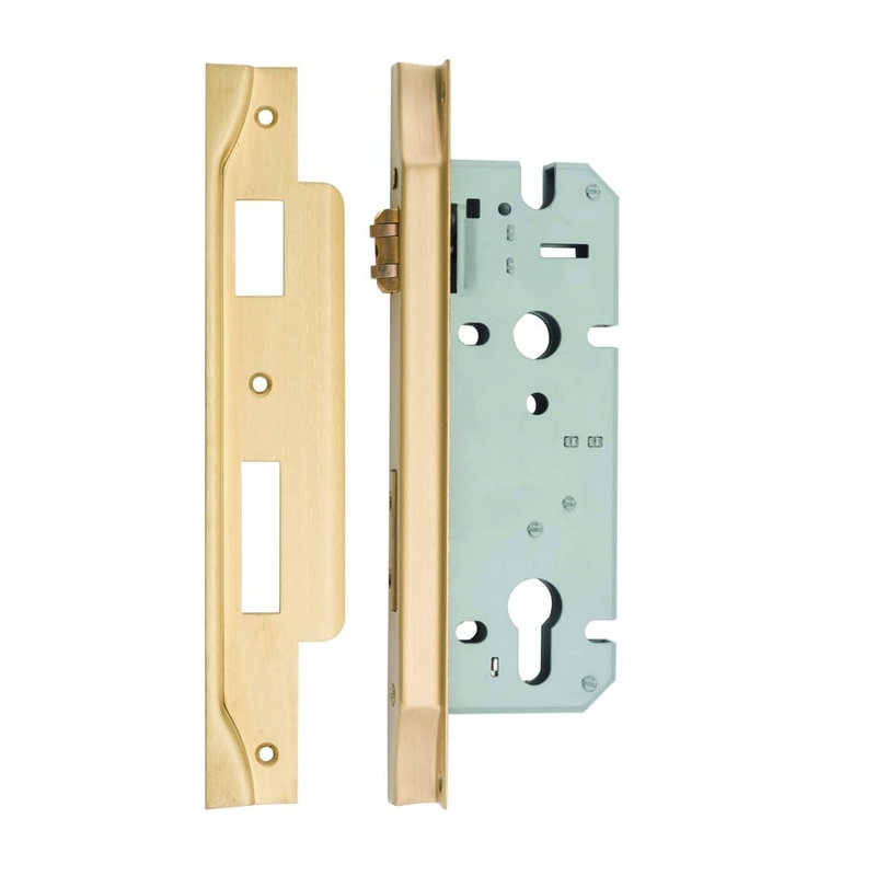 Mortice Lock Roller Euro Rebated Brushed Gold PVD CTC85mm Backset 45mm