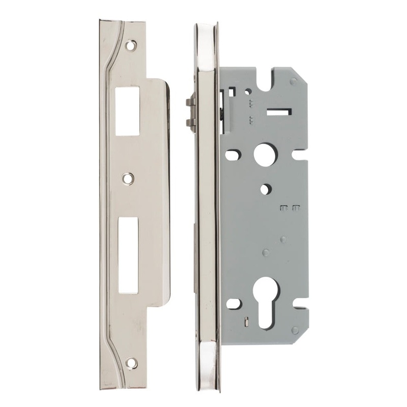 Mortice Lock Roller Euro Rebated Polished Nickel CTC85mm Backset 45mm