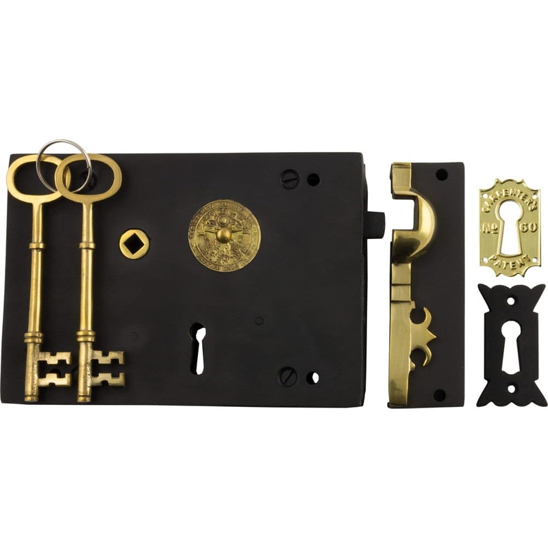 Rim Lock Carpenters Left Hand Unlacquered Brass Matt Black