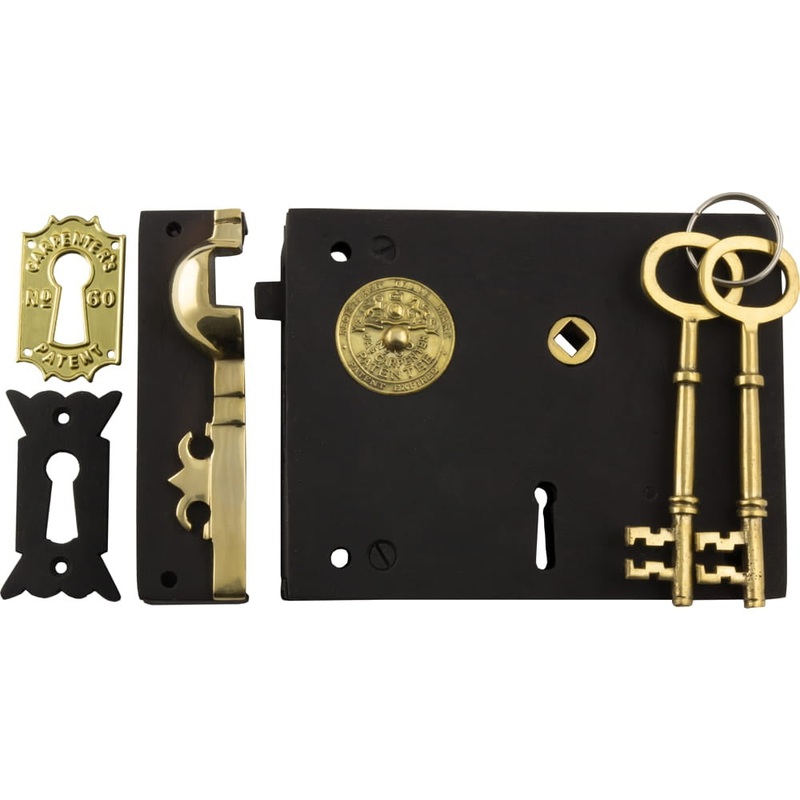 Rim Lock Carpenters Right Hand Unlacquered Brass Antique Finish