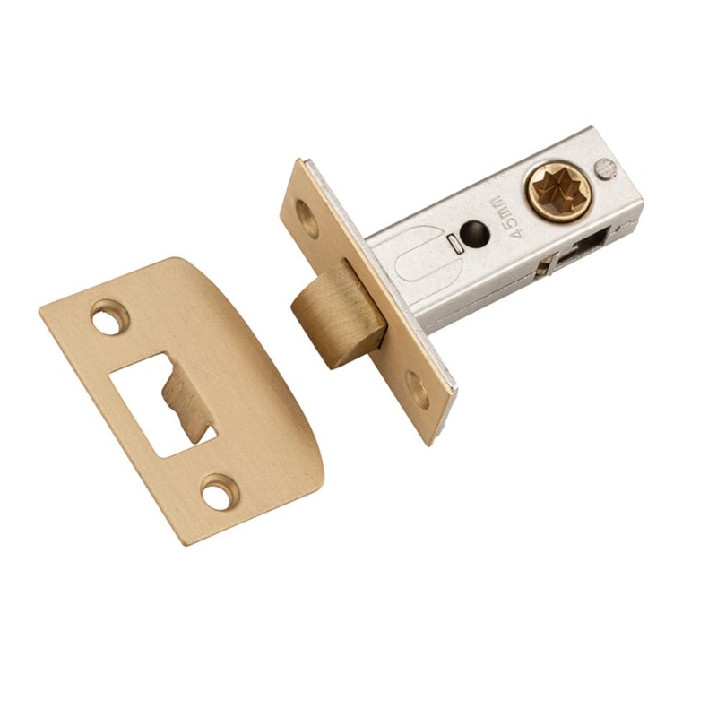 Tube Latch Split Cam Hard Sprung ‘D’ Striker Satin Brass Backset 45mm