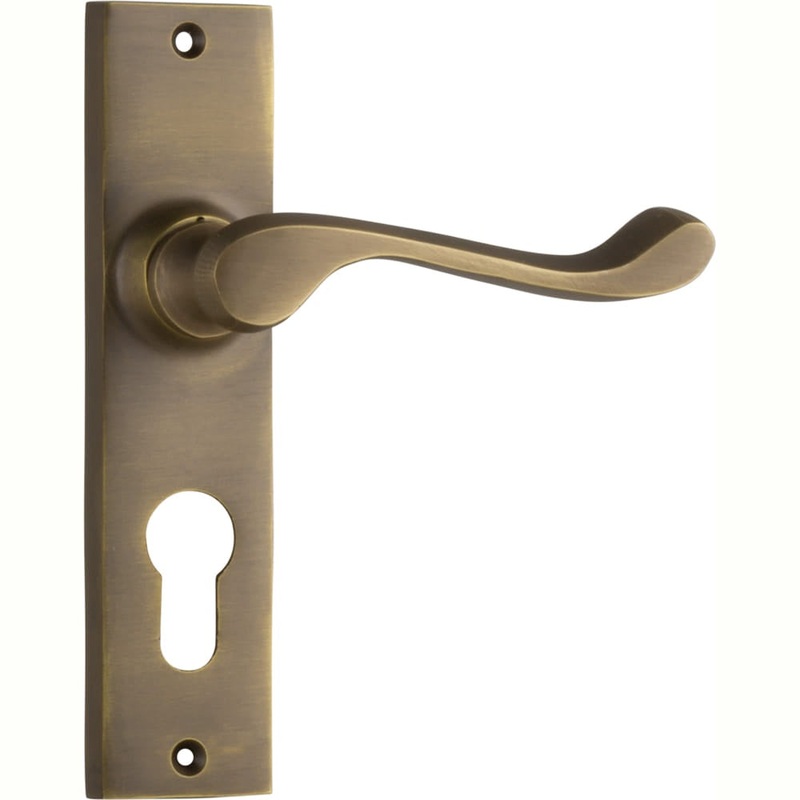 Door Lever Fremantle Euro Pair Antique Brass