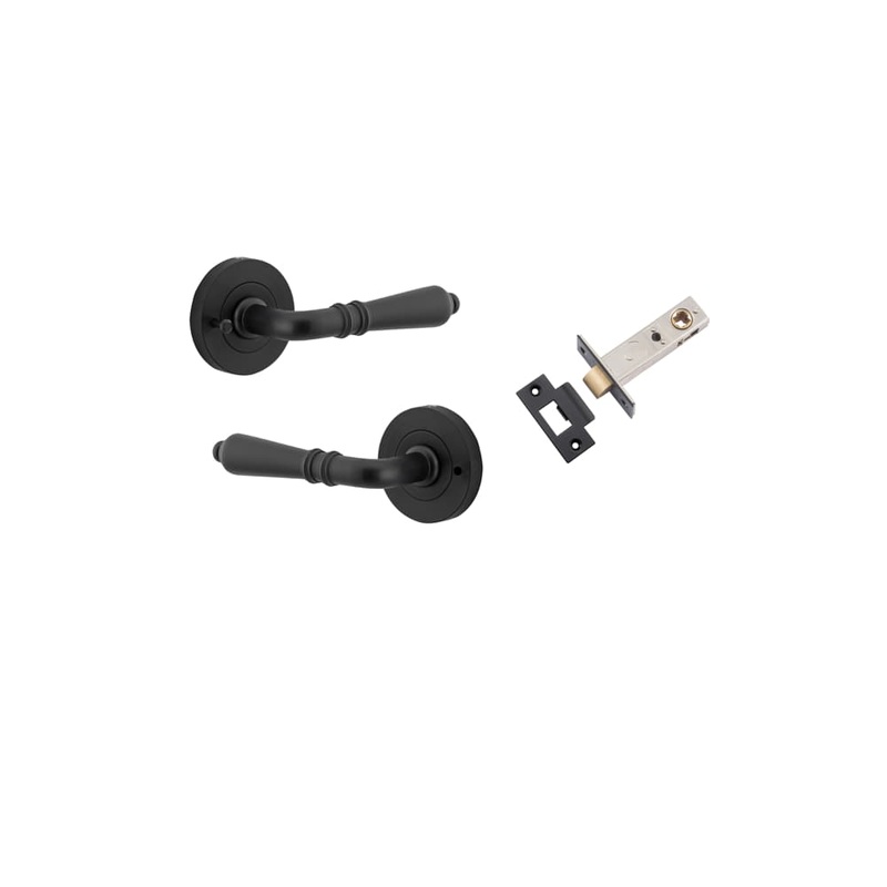 Door Lever Sarlat Round Rose Inbuilt Privacy kit Matt Black