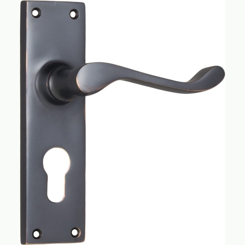 Door Lever Victorian Euro Pair Antique Copper