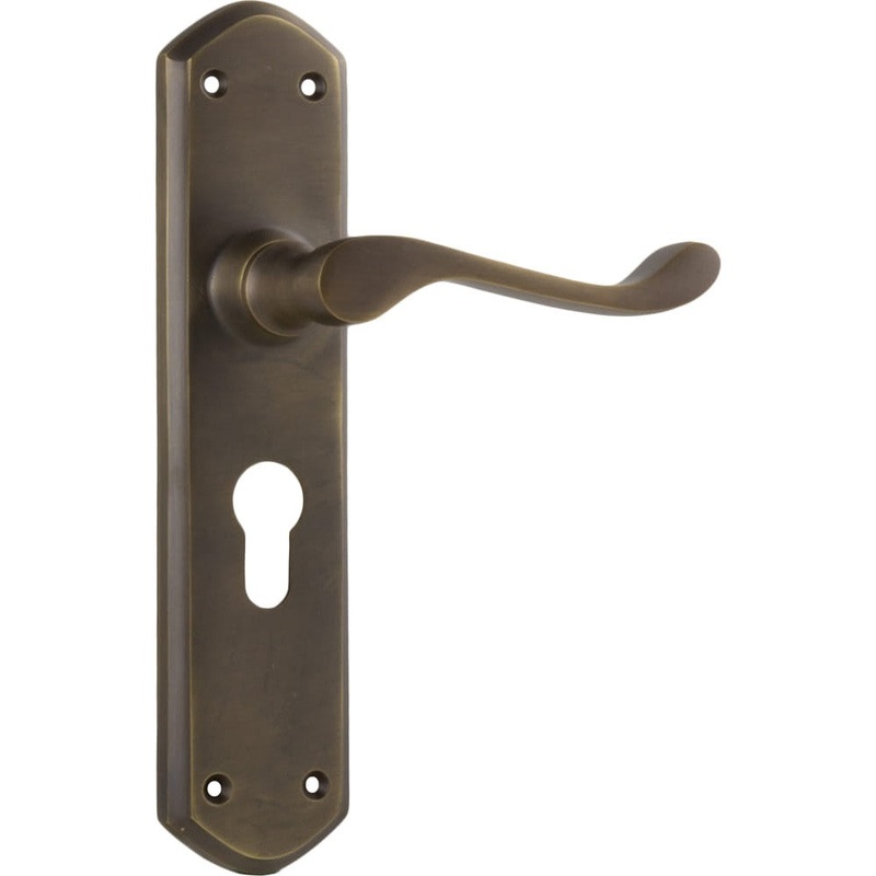 Door Lever Windsor Euro Pair Antique Brass