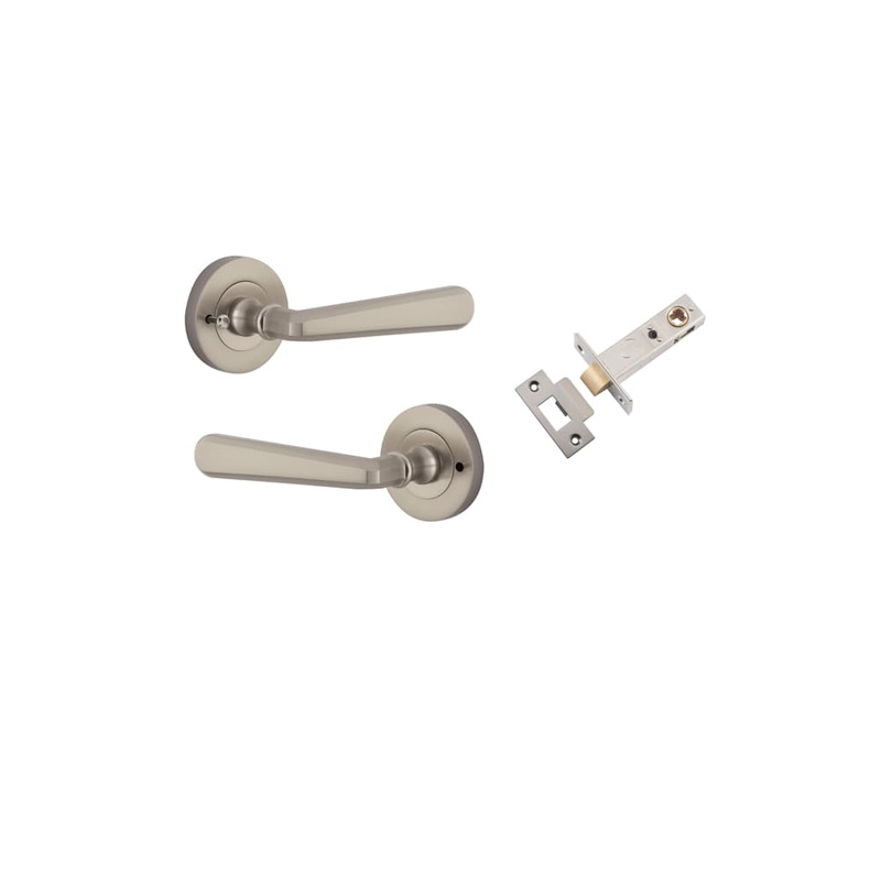 Door Lever Copenhagen Round Rose Inbuilt Privacy kit Satin Nickel