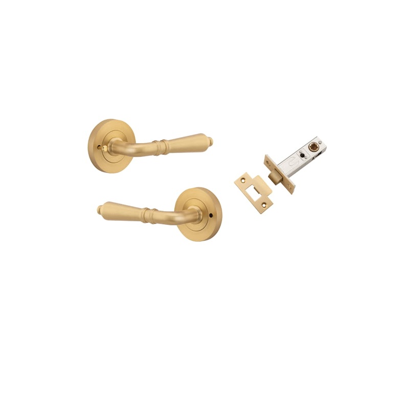 Door Lever Sarlat Round Rose Inbuilt Privacy kit Brushed Brass