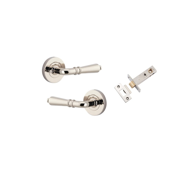 Door Lever Sarlat Round Rose Inbuilt Privacy kit Polished Nickel