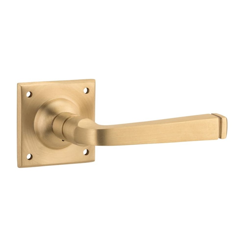 Door Lever Menton Square Rose Pair Unlacquered Satin Brass