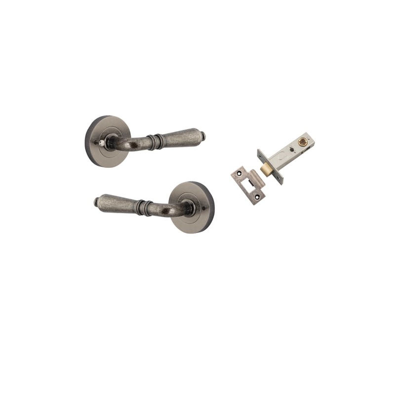 Door Lever Sarlat Round Rose Inbuilt Privacy kit Distressed Nickel