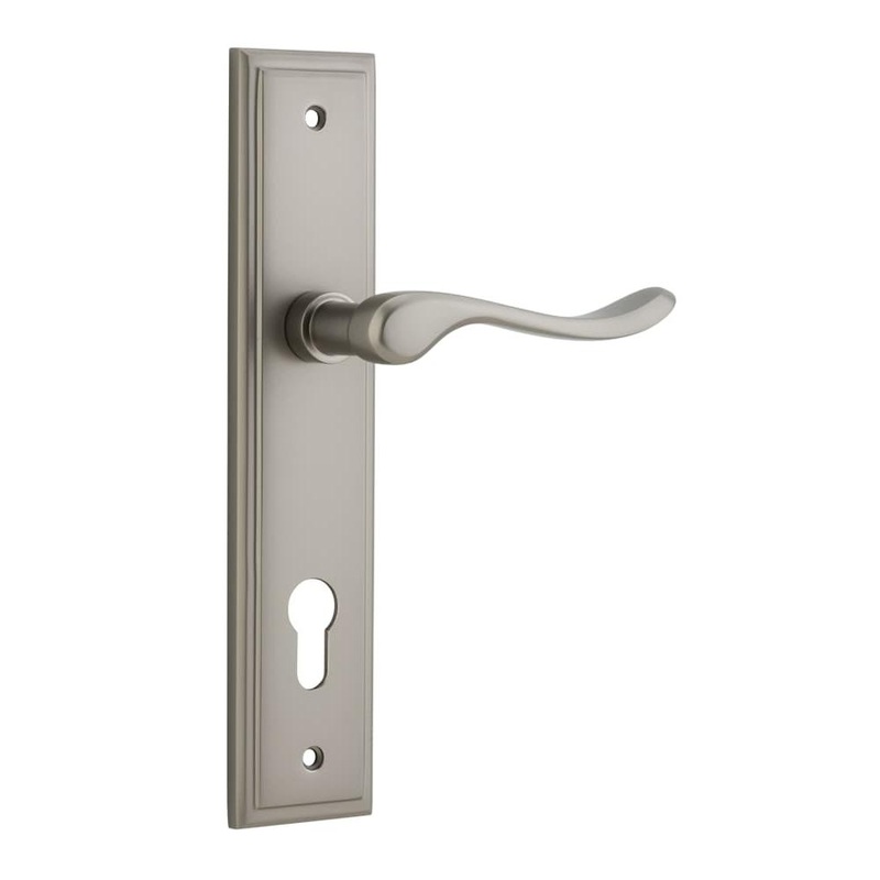 Door Lever Stirling Stepped Euro Pair Satin Nickel