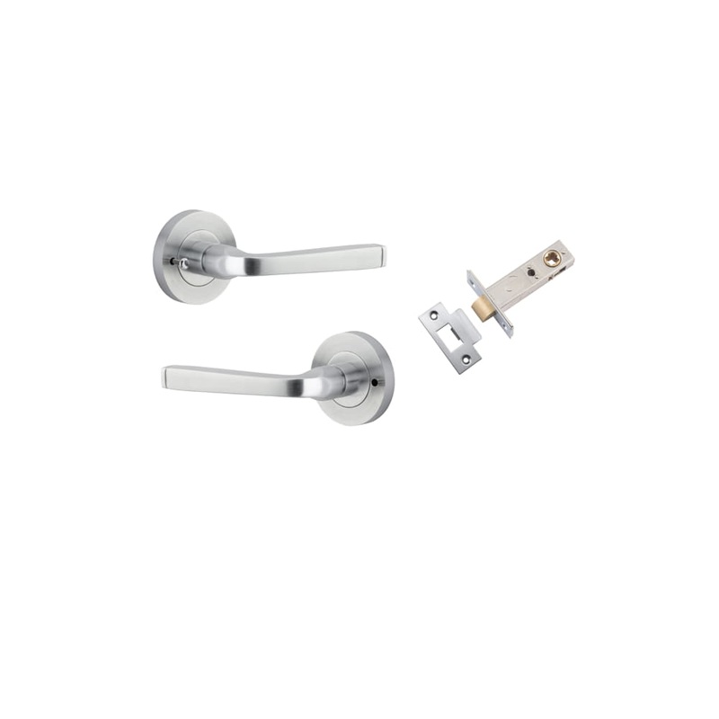 Door Lever Annecy Round Rose Inbuilt Privacy kit Brushed Chrome
