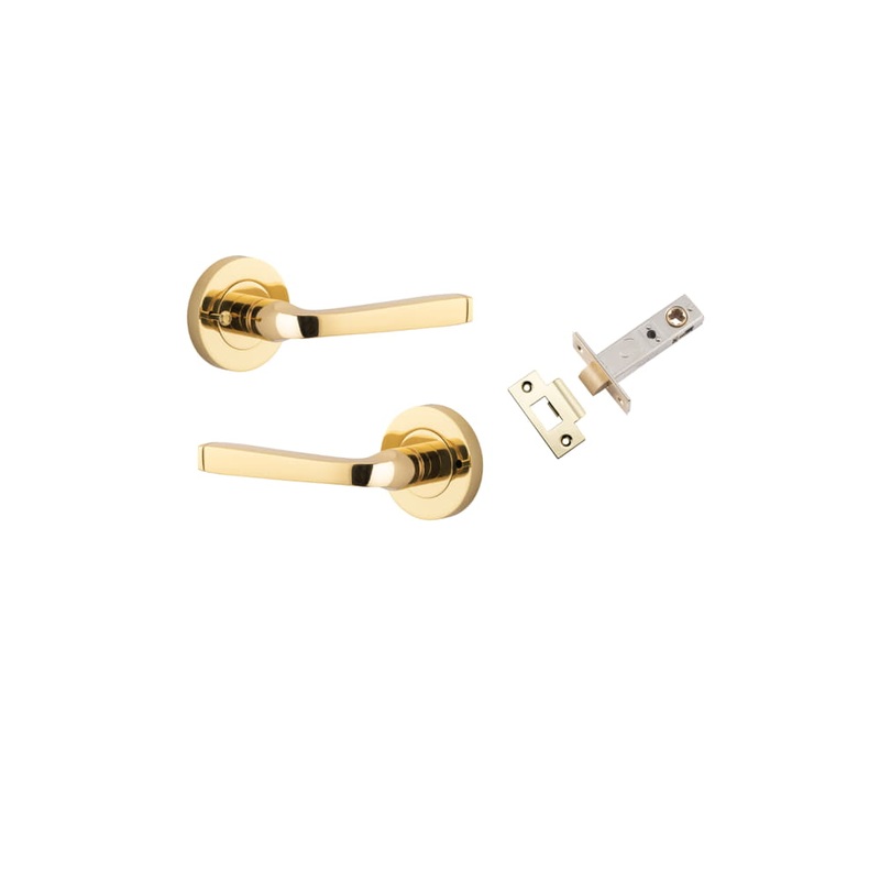 Door Lever Annecy Round Rose Inbuilt Privacy kit Polished Brass