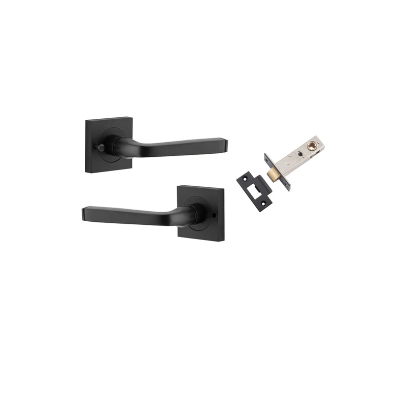 Door Lever Annecy Square Rose Inbuilt Privacy kit Matt Black