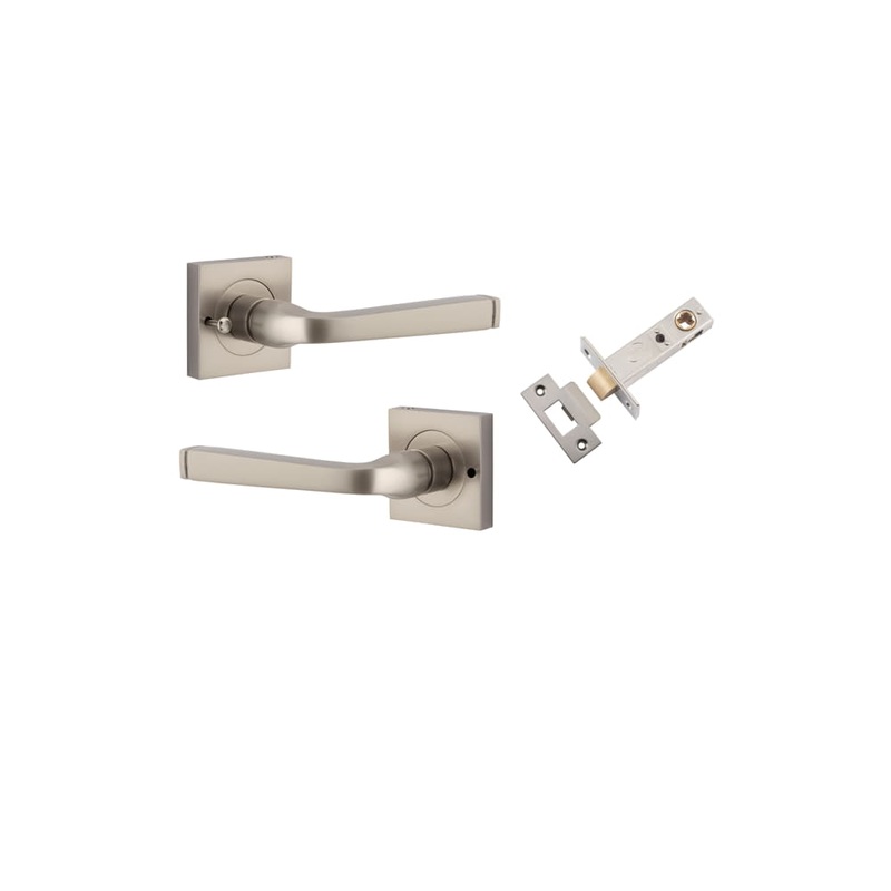 Door Lever Annecy Square Rose Inbuilt Privacy kit Satin Nickel