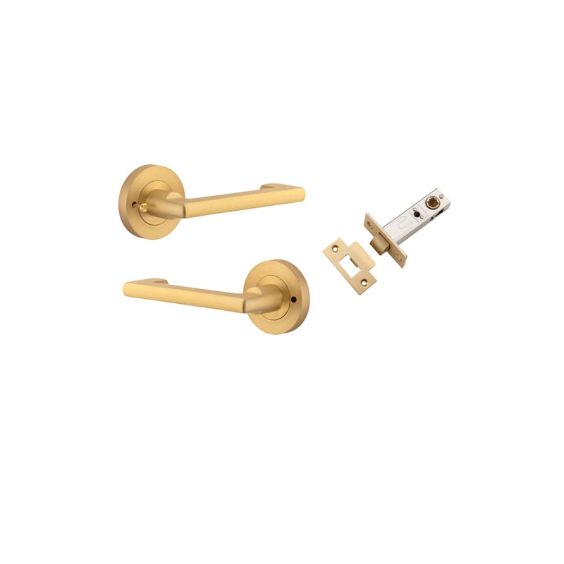 Door Lever Baltimore Return Round Rose Inbuilt Privacy kit Brushed Brass