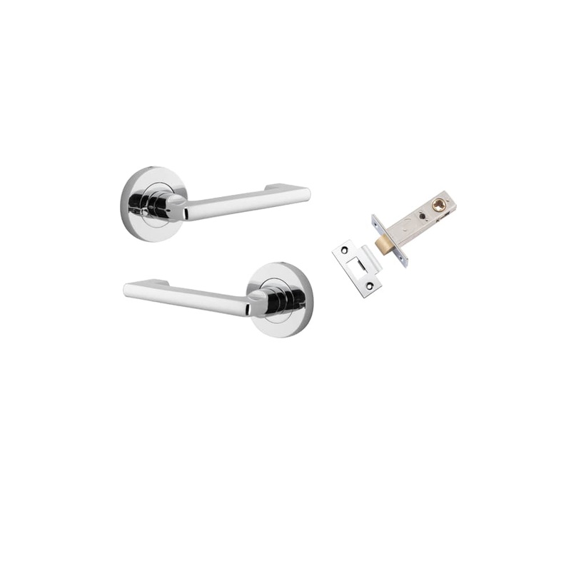 Door Lever Baltimore Return Round Rose Inbuilt Privacy kit Polished Chrome