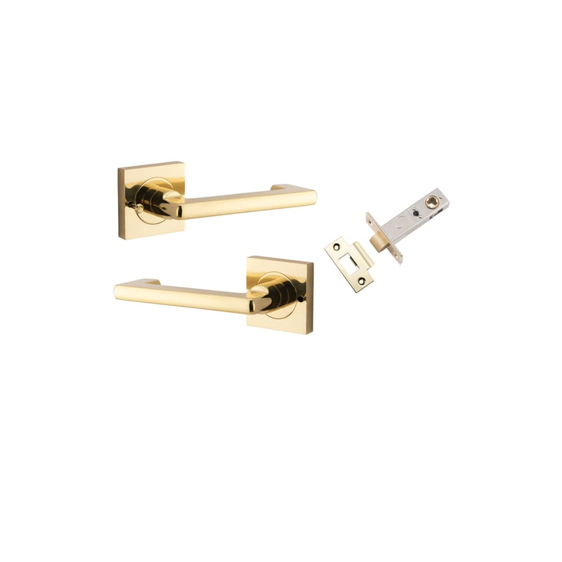 Door Lever Baltimore Return Square Rose Inbuilt Privacy kit Polished Brass