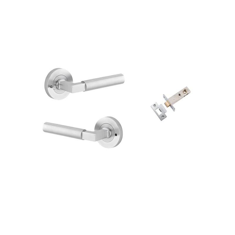 Door Lever Berlin Round Rose Inbuilt Privacy Kit Brushed Chrome