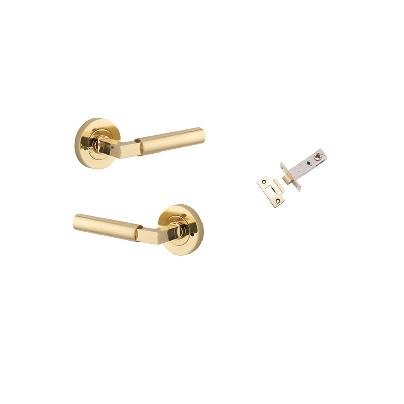 Door Lever Berlin Round Rose Inbuilt Privacy Kit Polished Brass
