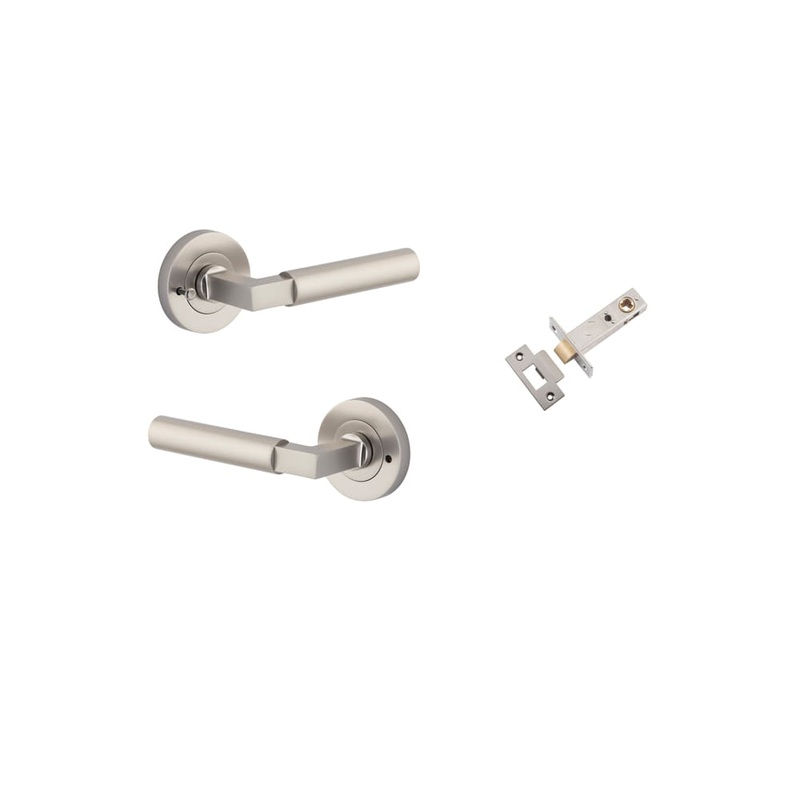 Door Lever Berlin Round Rose Inbuilt Privacy Kit Satin Nickel
