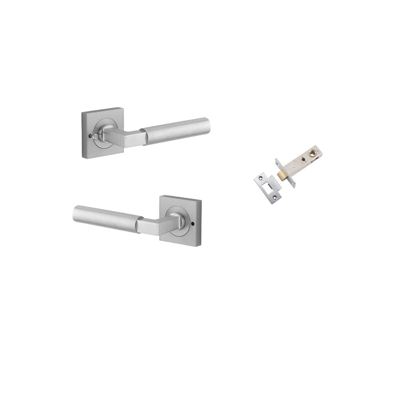 Door Lever Berlin Square Rose Inbuilt Privacy Kit Brushed Chrome