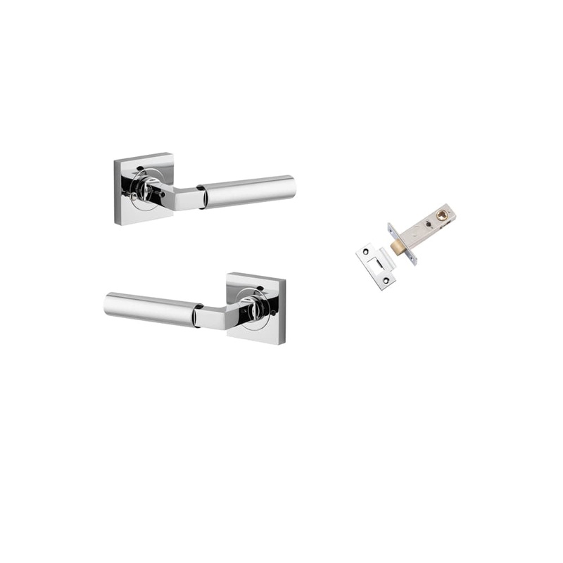 Door Lever Berlin Square Rose Inbuilt Privacy Kit Polished Chrome