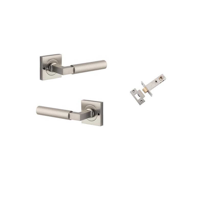Door Lever Berlin Square Rose Inbuilt Privacy Kit Satin Nickel