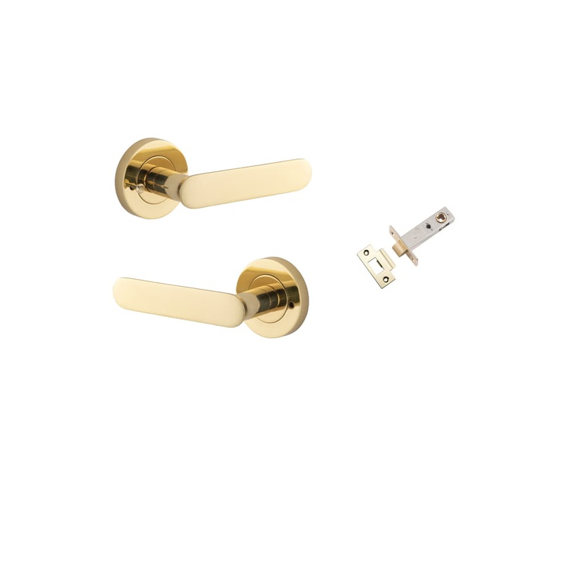 Door Lever Bronte Round Rose Inbuilt Privacy Kit Polished Brass