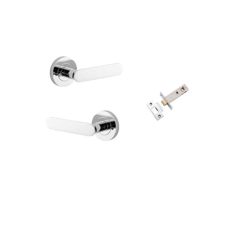 Door Lever Bronte Round Rose Inbuilt Privacy Kit Polished Chrome