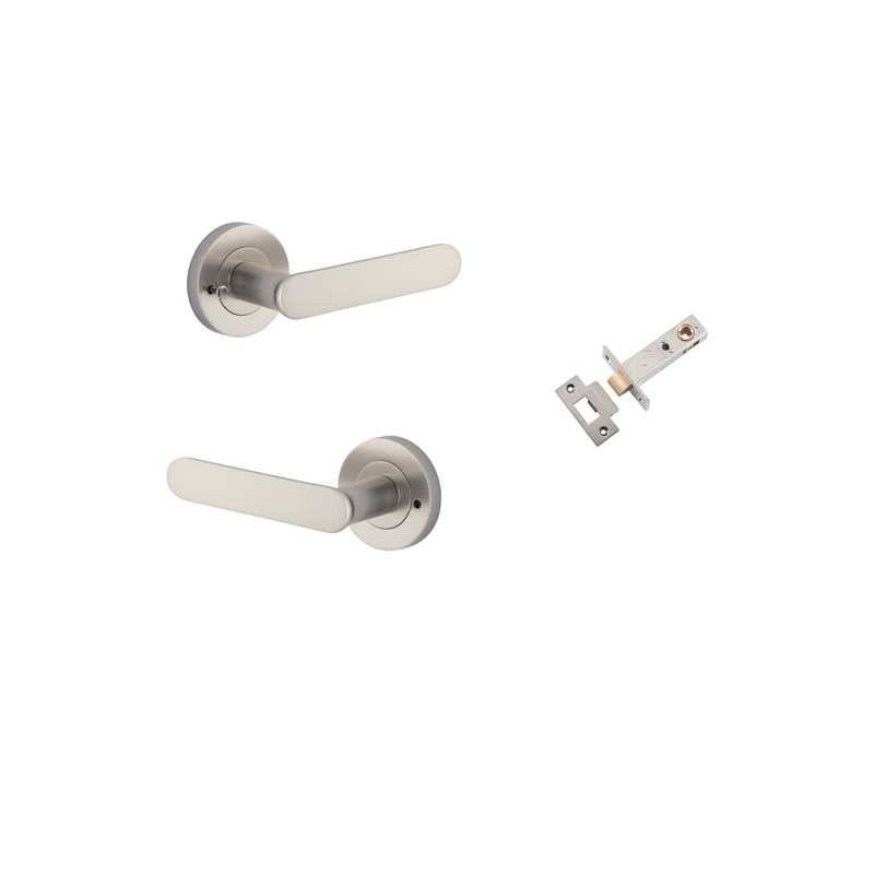 Door Lever Bronte Round Rose Inbuilt Privacy Kit Satin Nickel