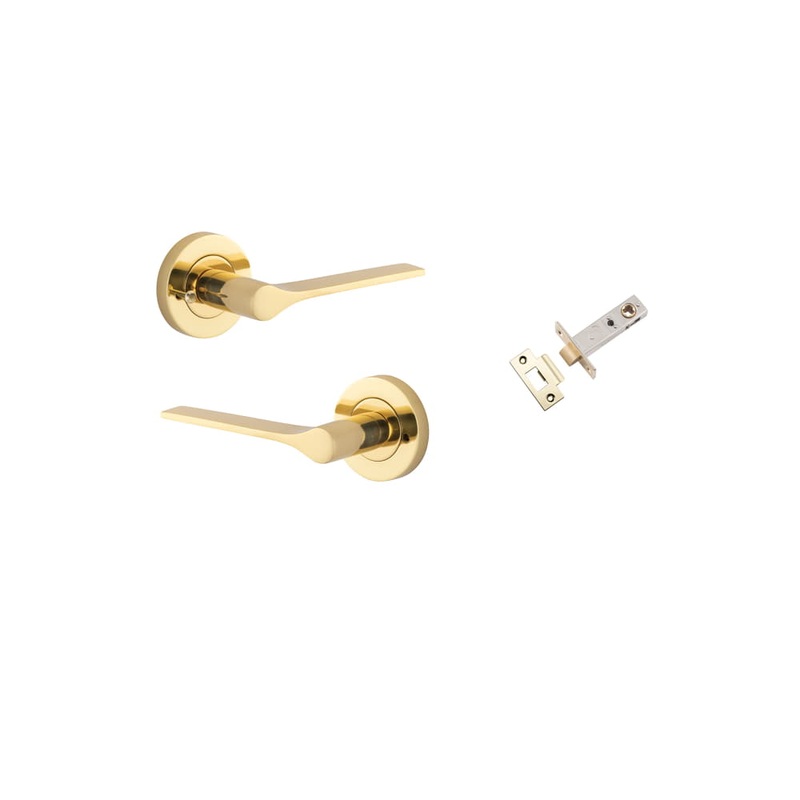 Door Lever Como Round Rose Inbuilt Privacy Kit Polished Brass