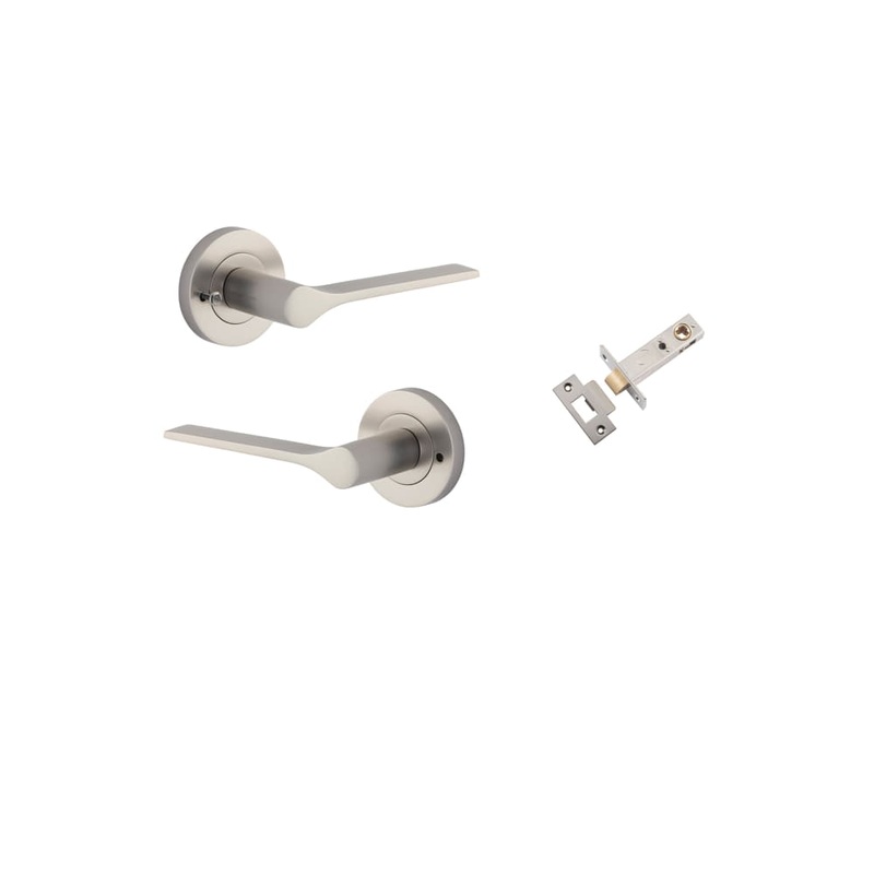 Door Lever Como Round Rose Inbuilt Privacy Kit Satin Nickel