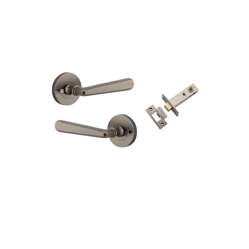 Door Lever Copenhagen Round Rose Inbuilt Privacy kit Distressed Nickel