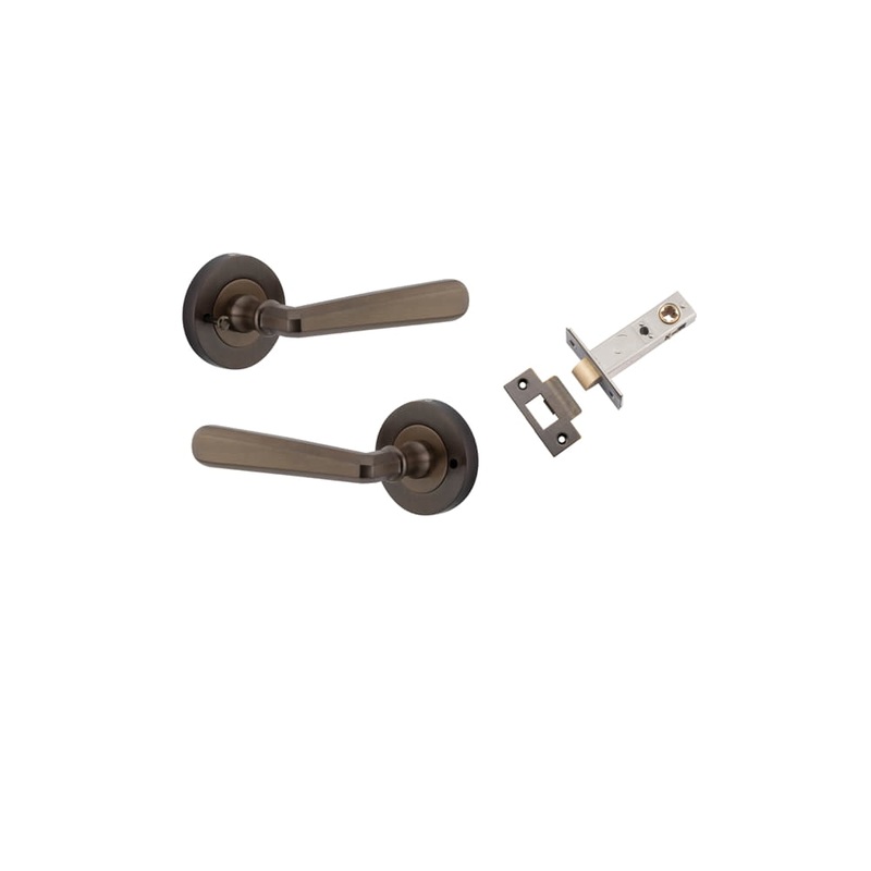 Door Lever Copenhagen Round Rose Inbuilt Privacy Kit Signature Brass