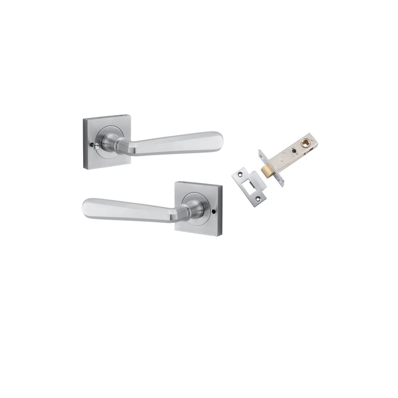 Door Lever Copenhagen Square Rose Inbuilt Privacy Kit Brushed Chrome