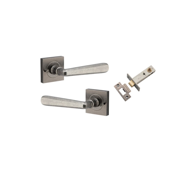 Door Lever Copenhagen Square Rose Inbuilt Privacy Kit Distressed Nickel