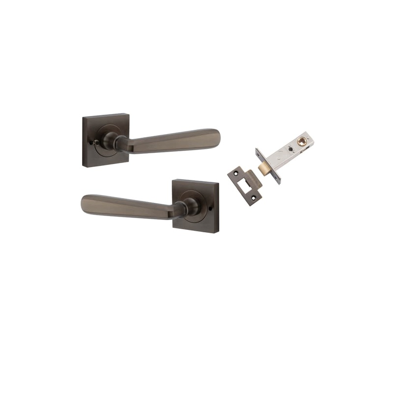 Door Lever Copenhagen Square Rose Inbuilt Privacy Kit Signature Brass