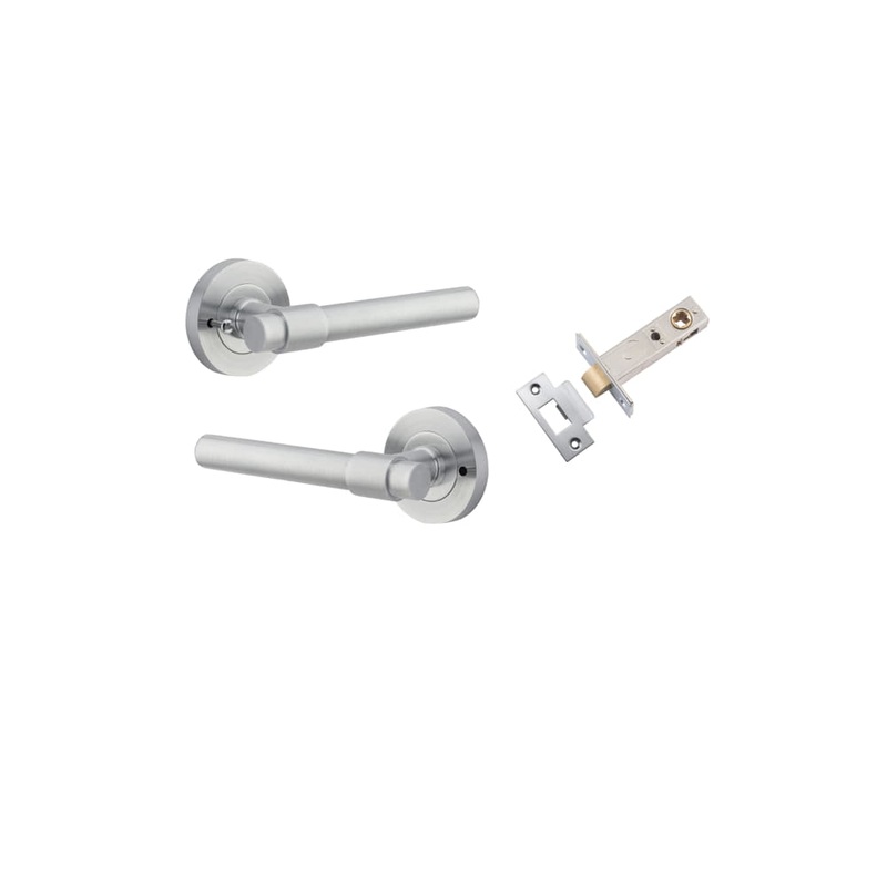 Door Lever Helsinki Round Rose Inbuilt Privacy Kit Brushed Chrome