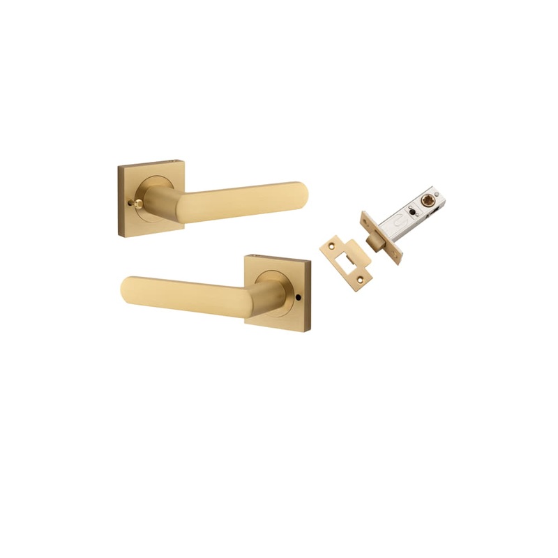 Door Lever Osaka Square Rose Inbuilt Privacy kit Brushed Brass