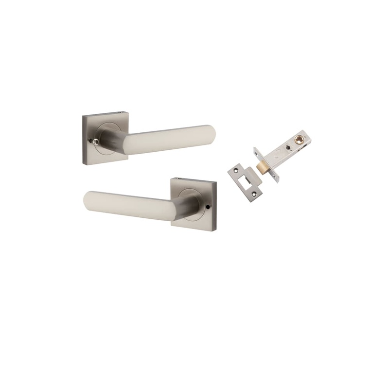 Door Lever Osaka Square Rose Inbuilt Privacy kit Satin Nickel